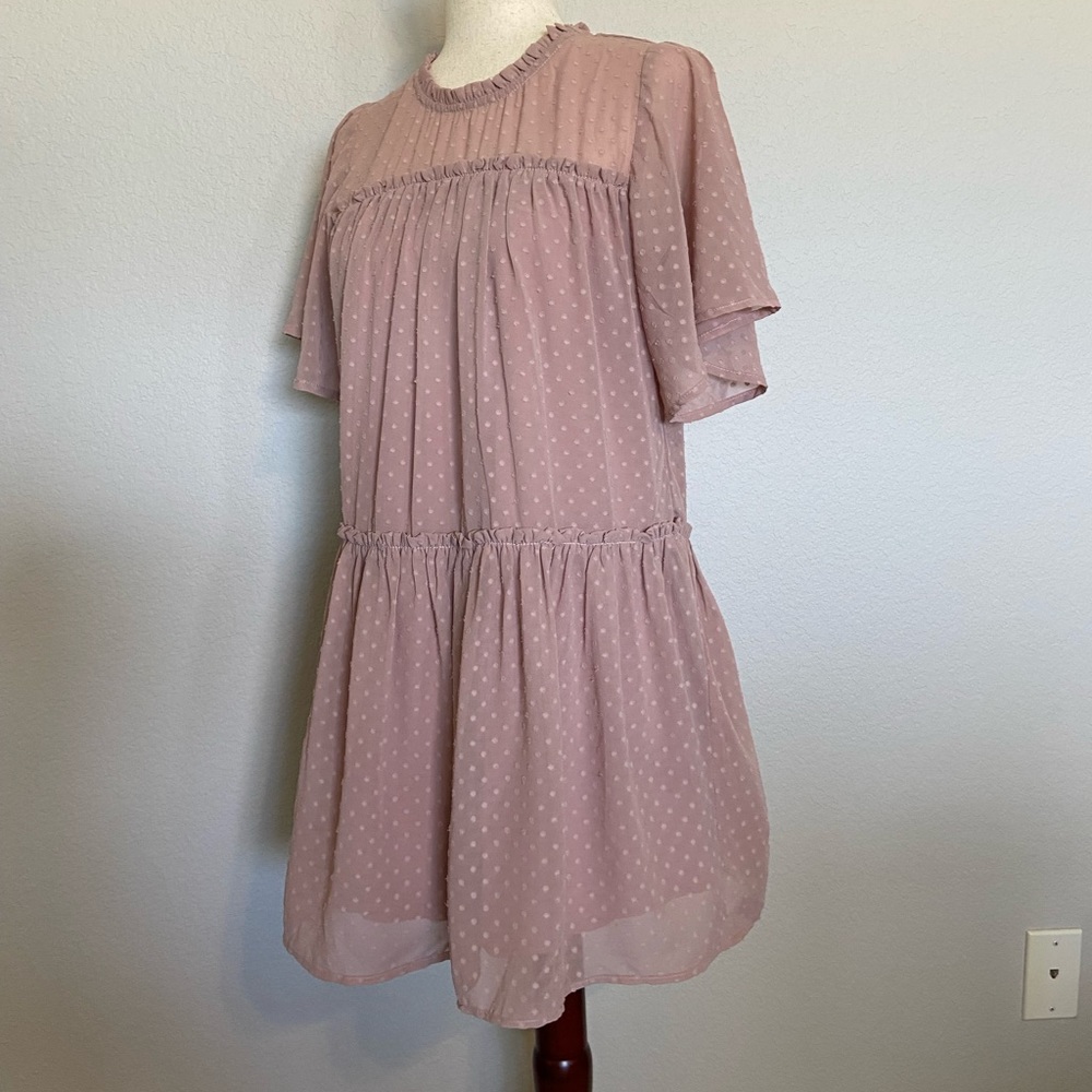 Love Riche Dusty Pink Swiss Dot Boho Dress Size Small